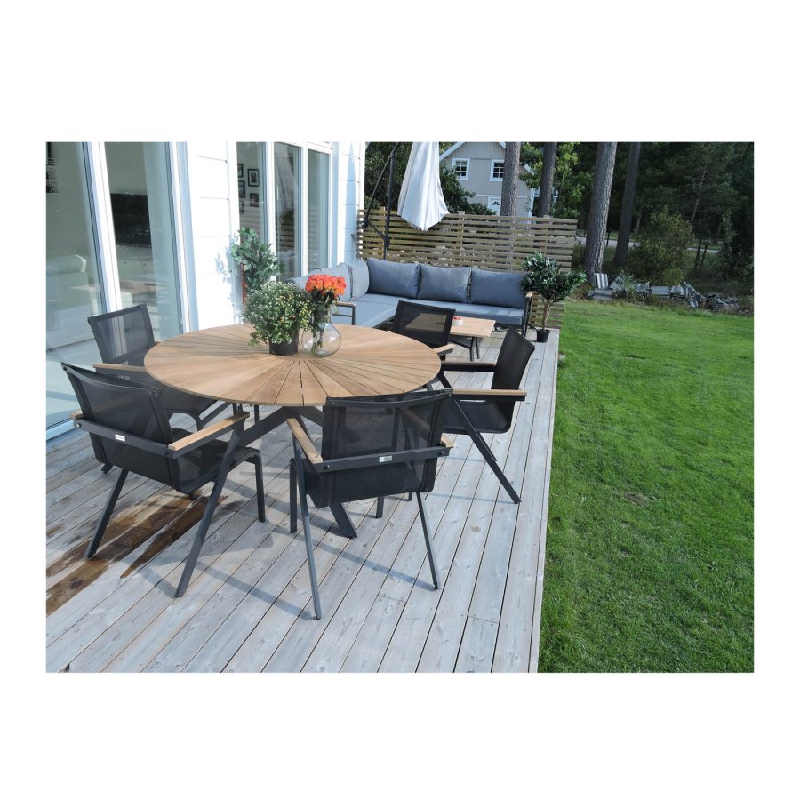 VENTURE DESIGN rundt Mexico hagebord - naturlig teak og svart aluminium (140)