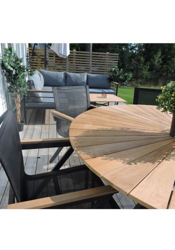VENTURE DESIGN rundt Mexico hagebord - naturlig teak og svart aluminium (140)