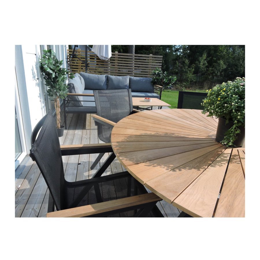 VENTURE DESIGN rundt Mexico hagebord - naturlig teak og svart aluminium (140)