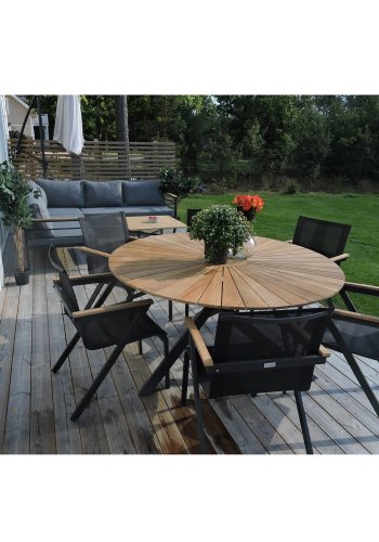 VENTURE DESIGN rundt Mexico hagebord - naturlig teak og svart aluminium (140)