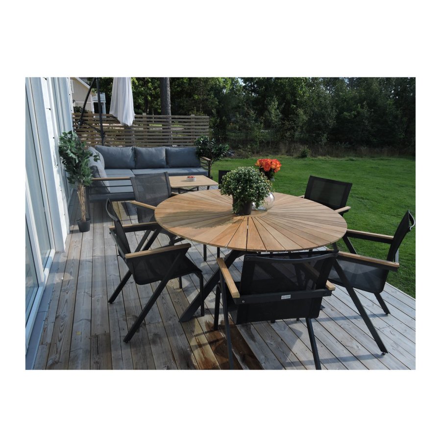 VENTURE DESIGN rundt Mexico hagebord - naturlig teak og svart aluminium (140)