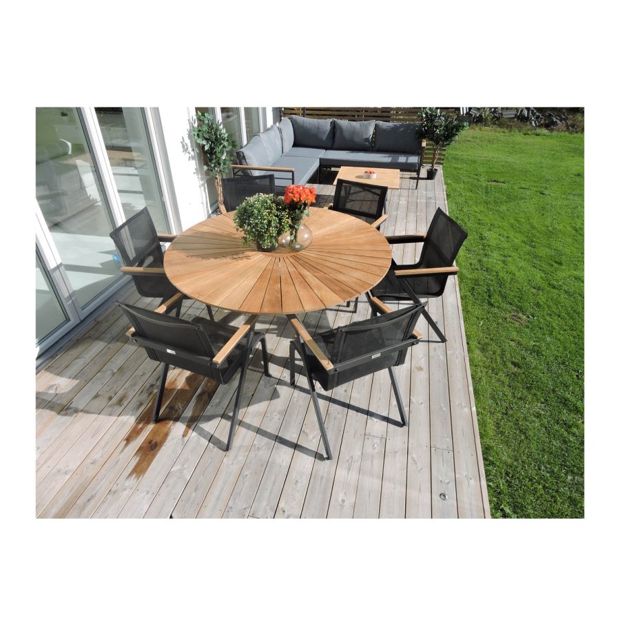 VENTURE DESIGN rundt Mexico hagebord - naturlig teak og svart aluminium (140)