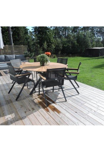 VENTURE DESIGN rundt Mexico hagebord - naturlig teak og svart aluminium (140)