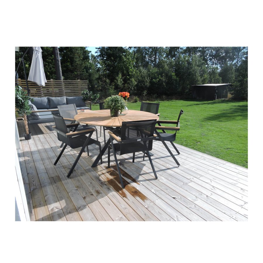 VENTURE DESIGN rundt Mexico hagebord - naturlig teak og svart aluminium (140)