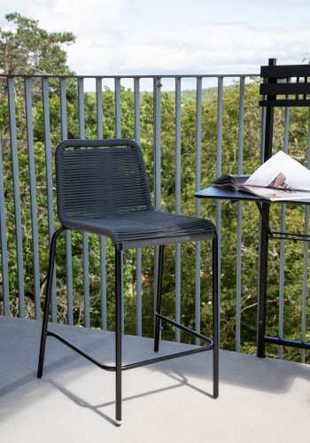 VENTURE DESIGN Lindos utendrs barkrakk, med ryggsttte og fotsttte - mrkegrtt tau og svart stl