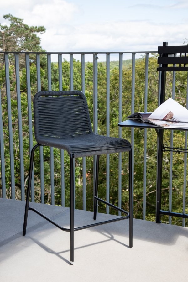 VENTURE DESIGN Lindos utendrs barkrakk, med ryggsttte og fotsttte - mrkegrtt tau og svart stl