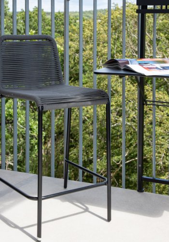 VENTURE DESIGN Lindos utendrs barkrakk, med ryggsttte og fotsttte - mrkegrtt tau og svart stl