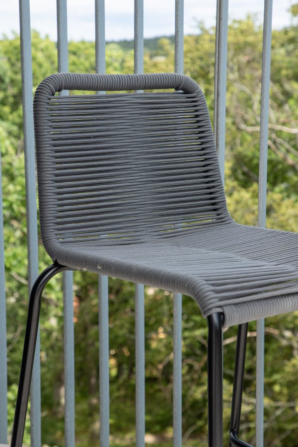 VENTURE DESIGN Lindos utendrs barkrakk, med ryggsttte og fotsttte - mrkegrtt tau og svart stl