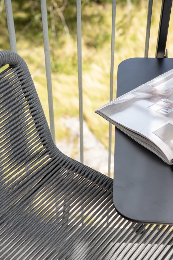 VENTURE DESIGN Lindos utendrs barkrakk, med ryggsttte og fotsttte - mrkegrtt tau og svart stl