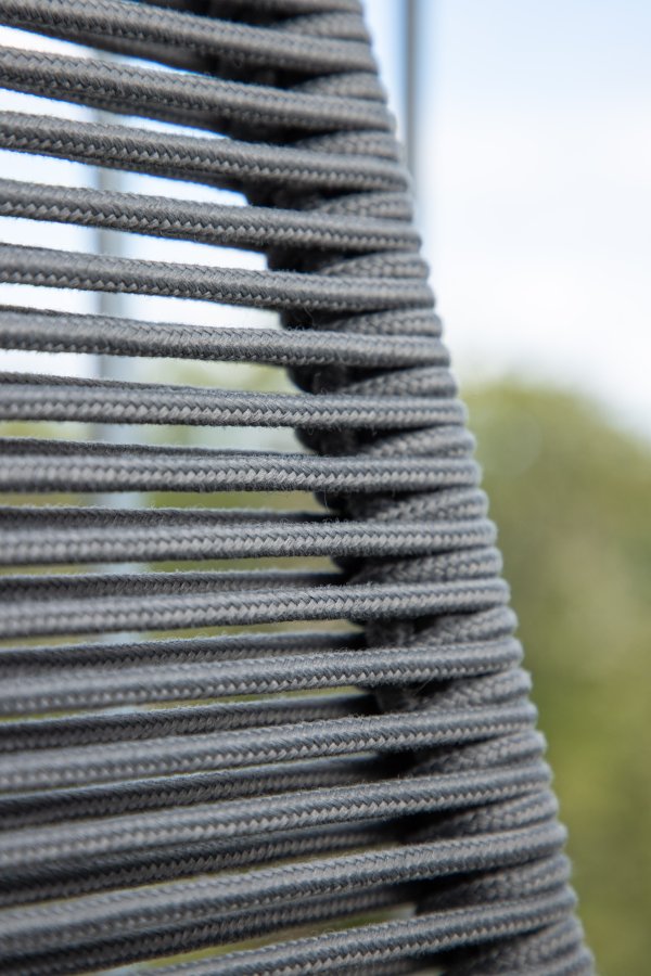 VENTURE DESIGN Lindos utendrs barkrakk, med ryggsttte og fotsttte - mrkegrtt tau og svart stl