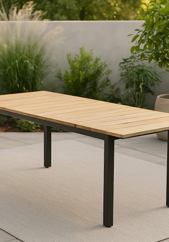 VENTURE DESIGN rektangul�r Mexico havebord m. udtr�k - natur teaktr� og sort aluminium