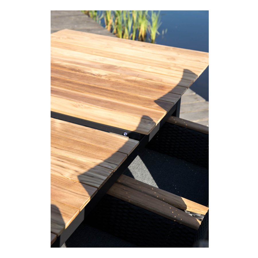 VENTURE DESIGN rektangulr Mexico havebord m. udtrk - natur teaktr og sort aluminium