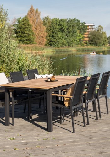 VENTURE DESIGN rektangul�r Mexico havebord m. udtr�k - natur teaktr� og sort aluminium