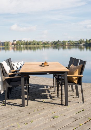 VENTURE DESIGN rektangul�r Mexico havebord m. udtr�k - natur teaktr� og sort aluminium