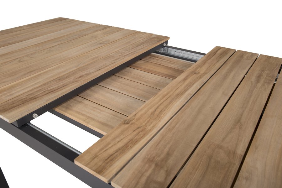VENTURE DESIGN rektangul�r Mexico havebord m. udtr�k - natur teaktr� og sort aluminium