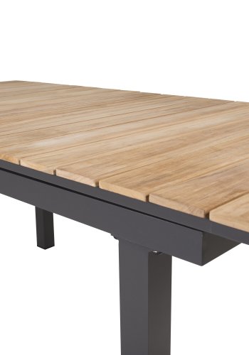 VENTURE DESIGN rektangul�r Mexico havebord m. udtr�k - natur teaktr� og sort aluminium