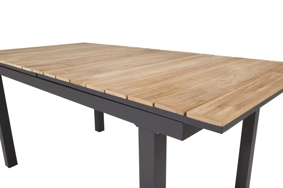 VENTURE DESIGN rektangul�r Mexico havebord m. udtr�k - natur teaktr� og sort aluminium