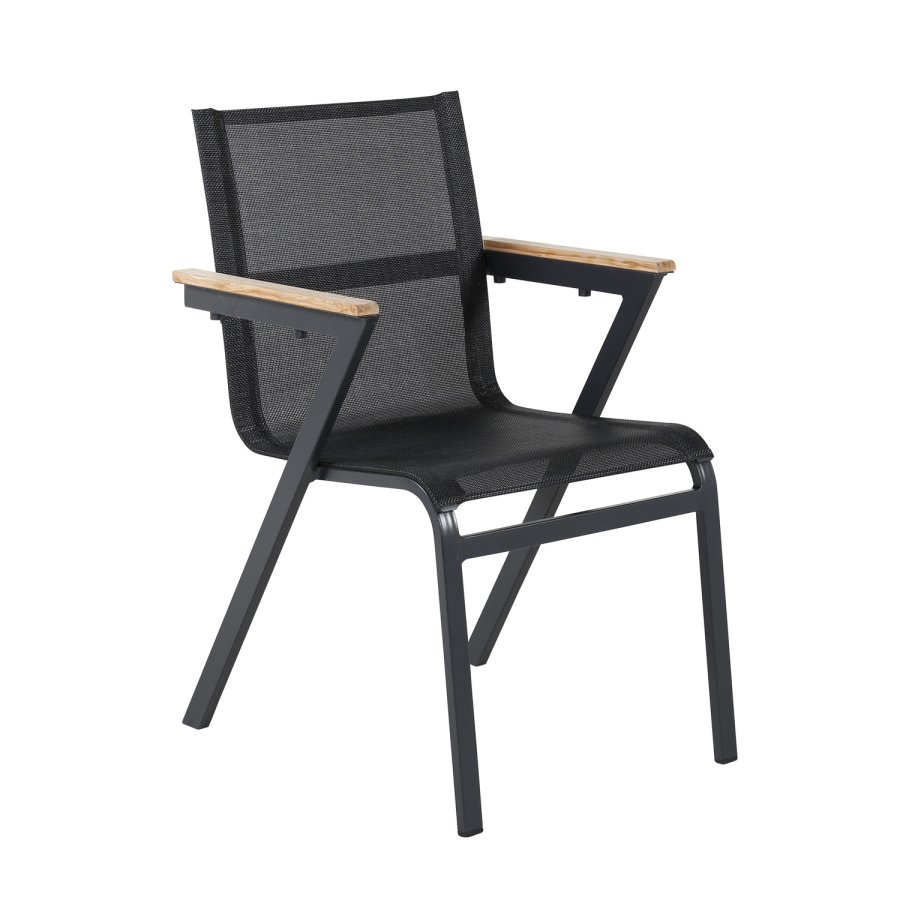 VENTURE DESIGN Mexico havestol, m. armln - natur teaktr, sort textilene og aluminium