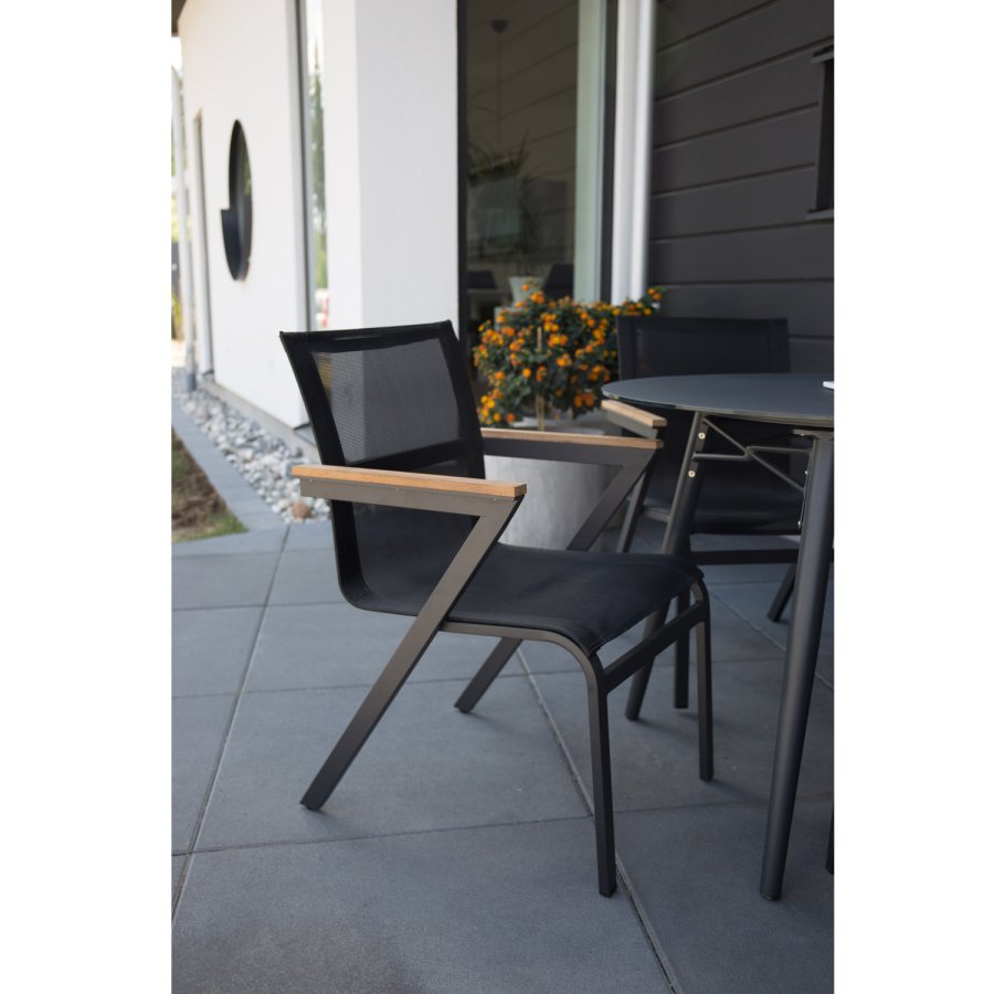 VENTURE DESIGN Mexico havestol, m. armln - natur teaktr, sort textilene og aluminium