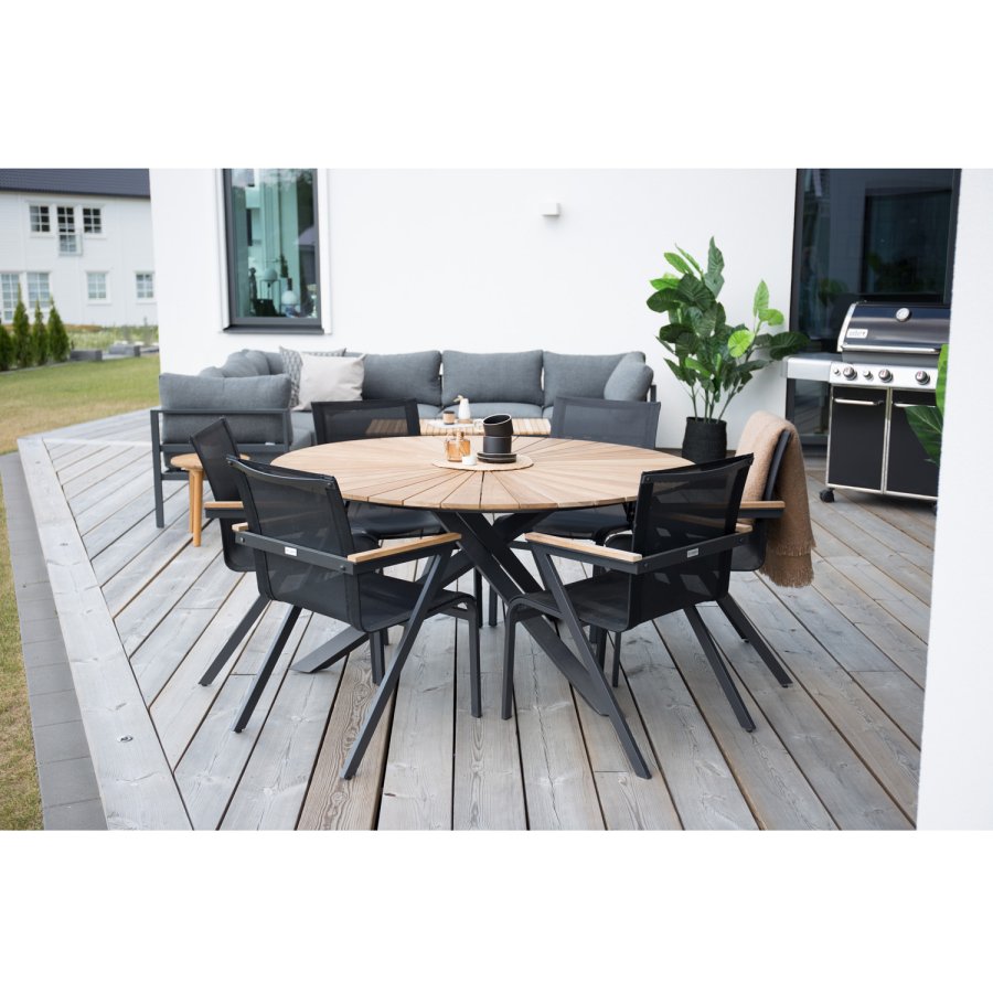 VENTURE DESIGN Mexico havestol, m. armln - natur teaktr, sort textilene og aluminium