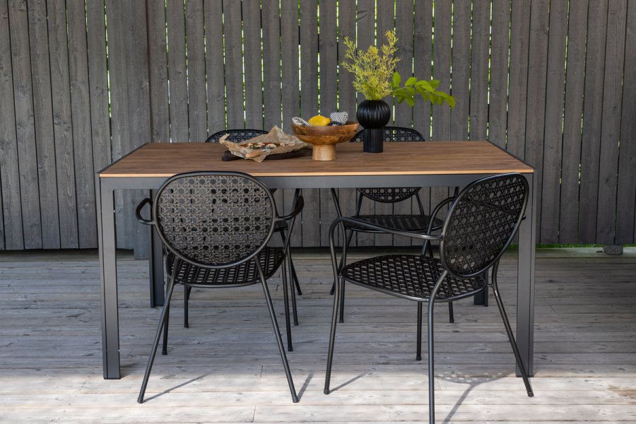 VENTURE DESIGN Break hagebord, rektangulrt - naturlig polytre og svart aluminium (90x150)