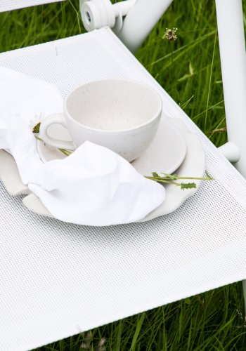 VENTURE DESIGN Break hagestol, med armlener og 5-posisjoner - hvit tekstilen og aluminium