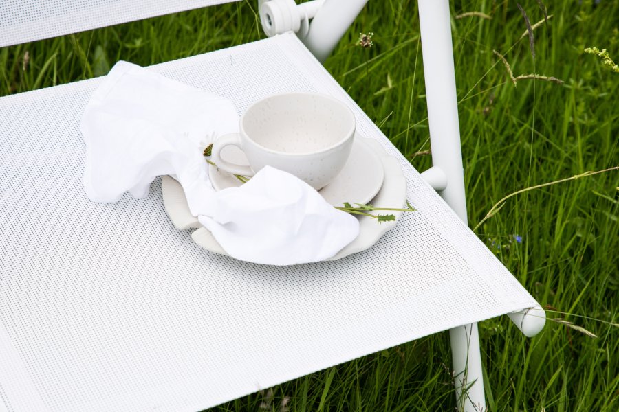 VENTURE DESIGN Break hagestol, med armlener og 5-posisjoner - hvit tekstilen og aluminium