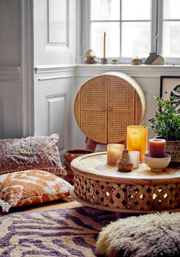 BLOOMINGVILLE Pansy Kissen, Braun, Lammfell Tibetan B: 50cm, L: 50cm