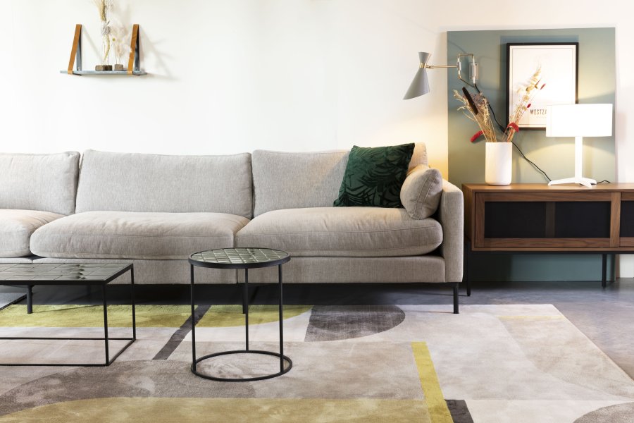 ZUIVER Hilton teppe, med mnster - gr og gul decolan (200x290)