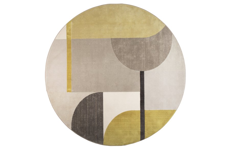 ZUIVER Hilton teppe, med mnster, rundt - gr og gul decolan (240)