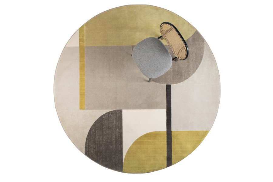 ZUIVER Hilton teppe, med mnster, rundt - gr og gul decolan (240)