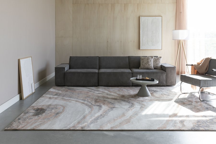 ZUIVER Solar teppe, med mnster, rektangulrt - grtt og terra decolan (200x290)