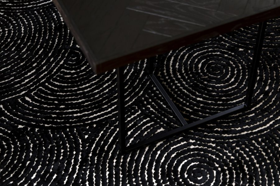 DUTCHBONE Dots Teppich, rechteckig – schwarzes Polyester, Viskose, Leinen (200X300)