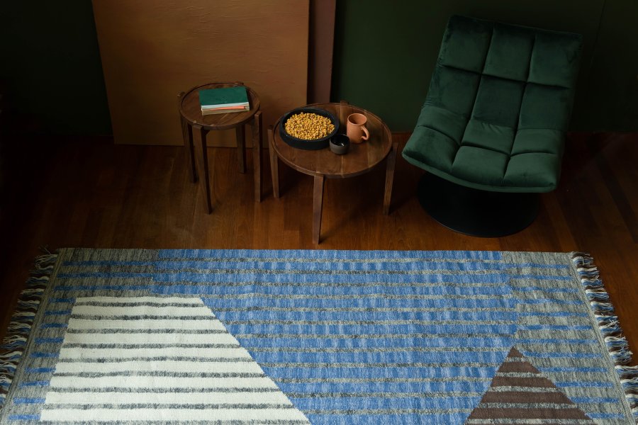 DUTCHBONE Hampton Teppich, rechteckig – blaue und mehrfarbige Baumwolle (160x230)