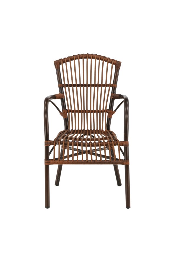 VENTURE DESIGN Galera Gartenstuhl, m. Armlehnen – braunes Polyrattan und Aluminium