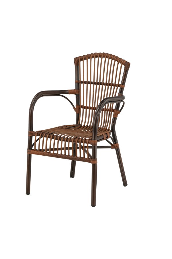 VENTURE DESIGN Galera Gartenstuhl, m. Armlehnen – braunes Polyrattan und Aluminium