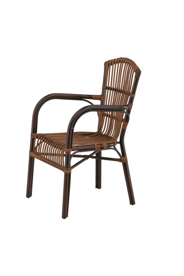 VENTURE DESIGN Galera Gartenstuhl, m. Armlehnen – braunes Polyrattan und Aluminium