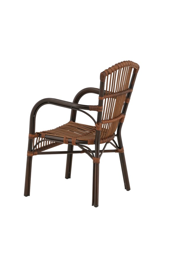 VENTURE DESIGN Galera Gartenstuhl, m. Armlehnen – braunes Polyrattan und Aluminium