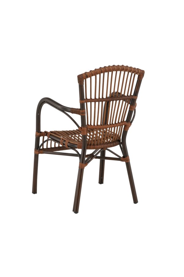 VENTURE DESIGN Galera Gartenstuhl, m. Armlehnen – braunes Polyrattan und Aluminium