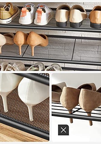 VASAGLE klädhängare, hall i trä med skoförvaring, 5-facks skohylla i olika höjder, 5 dubbelkrokar, översta hyllan, hall, sovrum lägenhet, industriell, rustik brun och svart HSR408B01