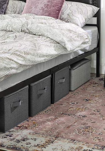 SONGMICS oppbevaringsboks, sammenleggbar, med lokk og hndtak - grtt stoff (sett med 3)