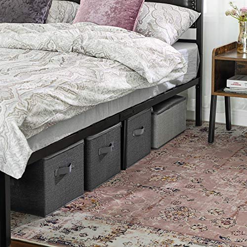 SONGMICS oppbevaringsboks, sammenleggbar, med lokk og hndtak - grtt stoff (sett med 3)