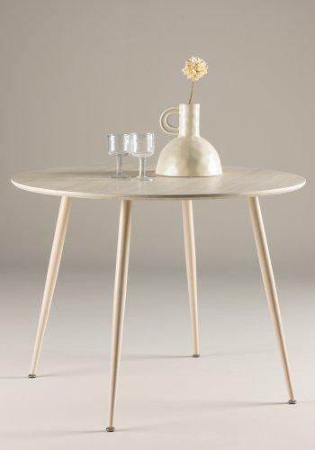 VENTURE DESIGN Plaza spisebord, rundt - hvitkalket MDF og stl (100)