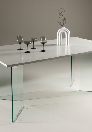 VENTURE DESIGN Ester spisebord, rektangulr - lysegr betonlook MDF og glas (100x180)