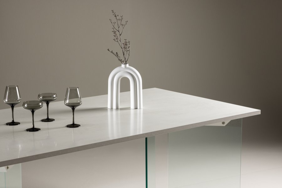 VENTURE DESIGN Ester spisebord, rektangulr - lysegr betonlook MDF og glas (100x180)