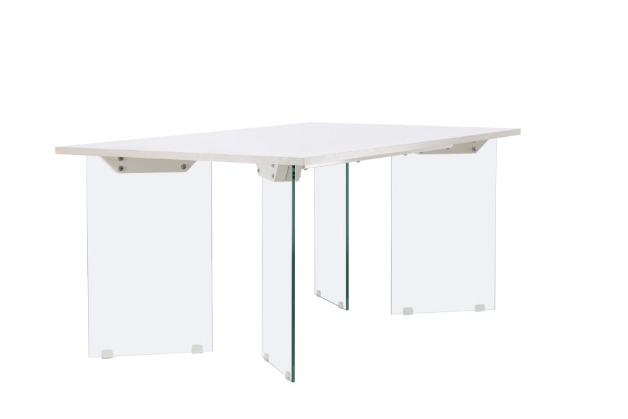 VENTURE DESIGN Ester spisebord, rektangulr - lysegr betonlook MDF og glas (100x180)