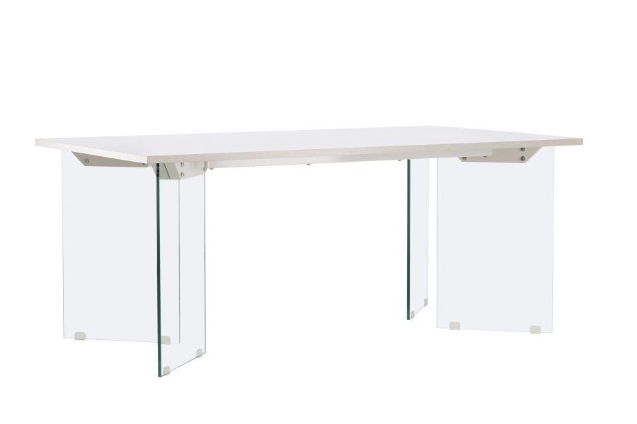 VENTURE DESIGN Ester spisebord, rektangulr - lysegr betonlook MDF og glas (100x180)
