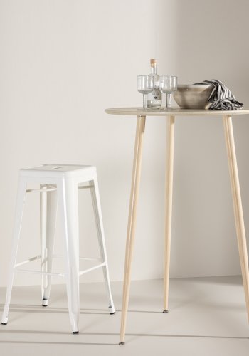 VENTURE DESIGN Plaza barbord, rundt - hvitkalket MDF og stl (70)