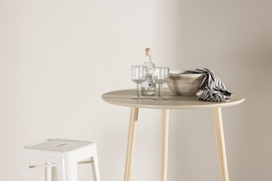 VENTURE DESIGN Plaza barbord, rundt - hvitkalket MDF og stl (70)