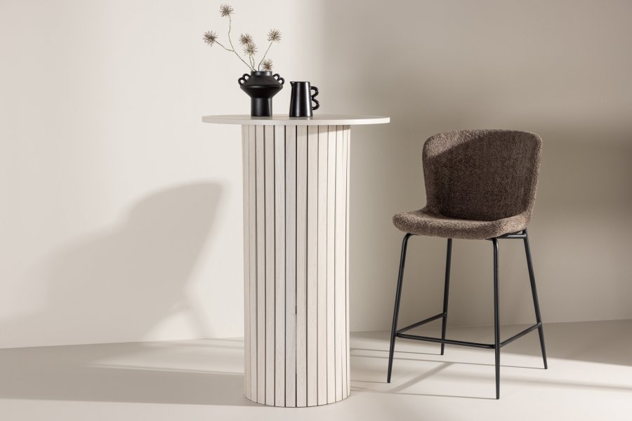 VENTURE DESIGN Hrn barbord, runde - hvidvasket MDF og stl (70)